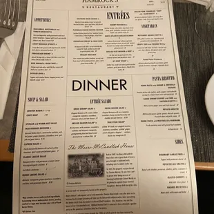 Dinner menu