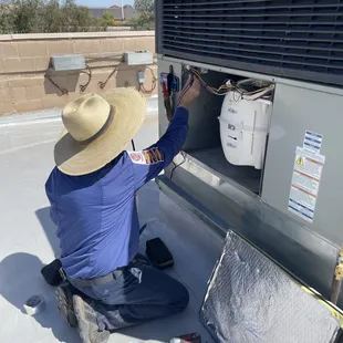 Our technician working on a commercial system.