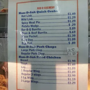 ows a menu for the restaurant