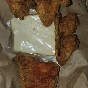ows fried chicken and a sandwich