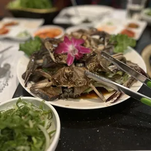 Marinated and fermented raw crabs!!!! Best ever! Crabs are fresh from Korea too.