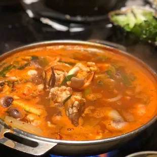 Seafood Shinsun Haemul Jungol (Serving for Two)--best dish in the TRI-state region!!! Blue crab, octopus, squid, scallops and shrimp