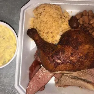 3 meat plate with side of potato salad!