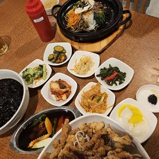 a variety of dishes on a table