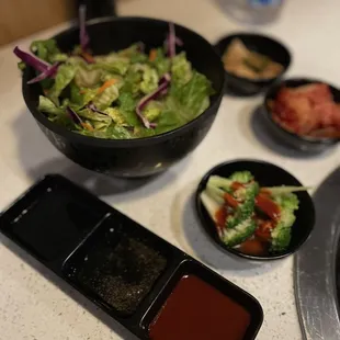 Salad, sauces, and ban chan