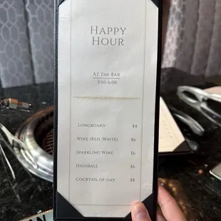 HH Bar Menu 3-6 pm