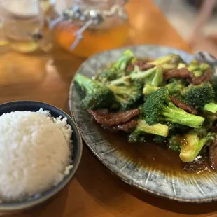 Beef and broccoli- not on the menu but they happily made it.  Delicious!