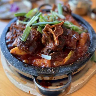 Spicy Combo Galbijjim w/ beef short ribs, beef tendon, oxtail | $85 + $3 glass noodles