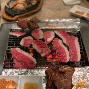 Pork belly, brisket, and Kalbi