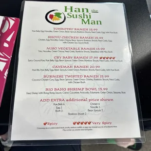 Ramen menu