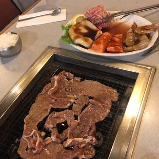 Combo A $70: ribeye, short rib, shrimp, squid, salmon