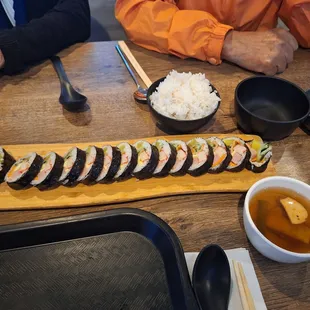 regular kimbap with fish cake soup