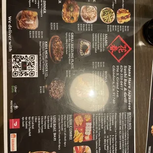 a menu for the restaurant