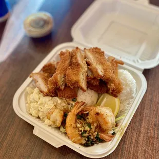 Regular Half and Half Plate:  Chicken Katsu &amp;  Garlic Shrimp