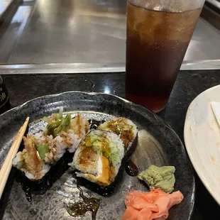 Shrimp tempura with avocado and cream cheese. After three bites, I thought to take a pic. It was so delicious! Sushi Appetizer