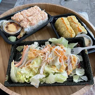 Kani salad, crazy dragon roll and Fire Roll Cooked