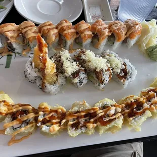 From top, Tokyo, crunch, and dynamite rolls