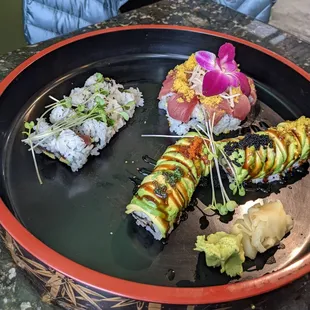 Blossom roll, caterpillar roll and tuna avocado..
