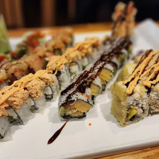 a variety of sushi rolls