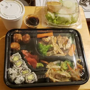 Chicken teriyaki dinner bento box.  Lots of yummy food for $19.95