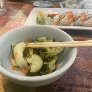 Sushi and Cucumber Salad
