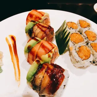 Ichiban roll and a crispy spicy salmon roll.