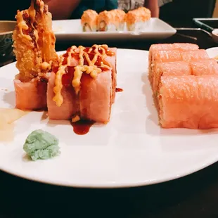 Pink Maki on left and 4 season roll on right -- both are excellent -- Dani (our server) is always great!