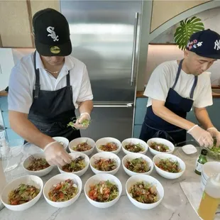 1st course: Kazen Chirashi Chilled Poke Mazemen - Salmon, hamachi, ikura, tako, purple shiso, pea sprouts, ogo, sesame seeds