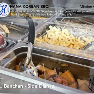 Banchan is Korean for "side dish," but traditionally it is a bunch of small dishes with pickles &amp; the like that are spread over the table.