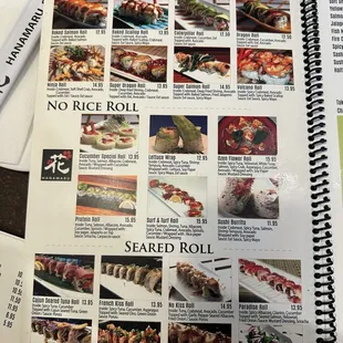 menu, sushi and sashimi