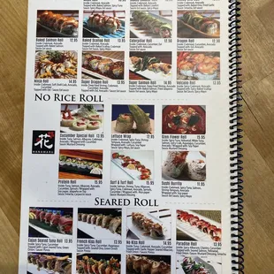 menu, sushi and sashimi