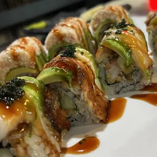 a variety of sushi rolls