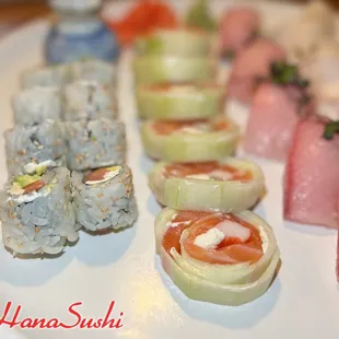 a variety of sushi on a plate