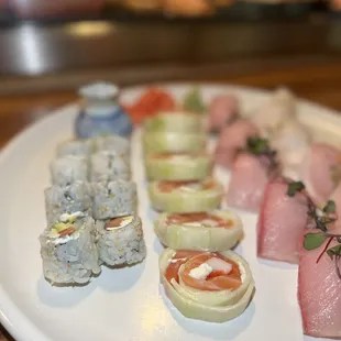 a variety of sushi on a plate