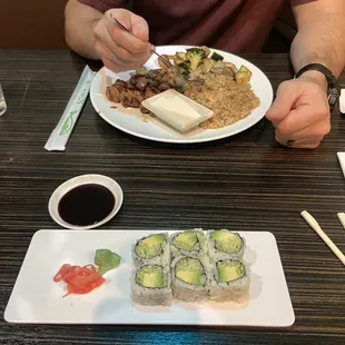 hibachi steak, avocado cucumber roll