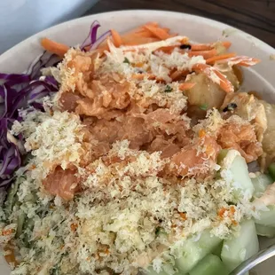 Spicy salmon poke bowl
