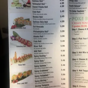 the menu of the restaurant