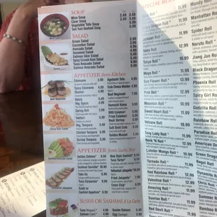 the menu for the restaurant