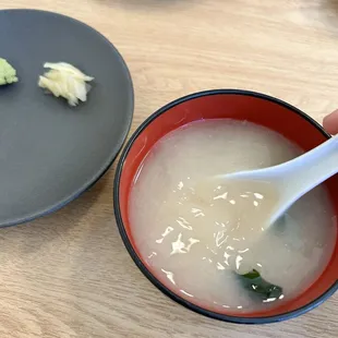 miso soup, fresh wasabi and ginger