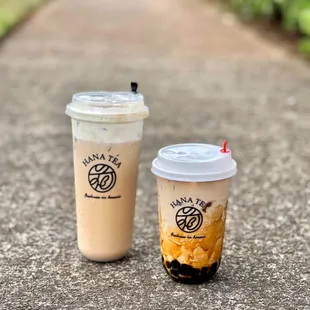 Classic Milk Tea with brûlée cheese foam ( Rate: 3/5 ) &amp; Brown Sugar Milk Tea with brown sugar boba ( Rate: 4/5 )