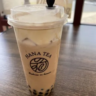 Brown sugar milk tea with boba and cheese foam
