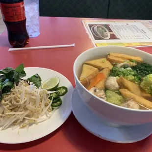 Tofu pho in vegetarian broth