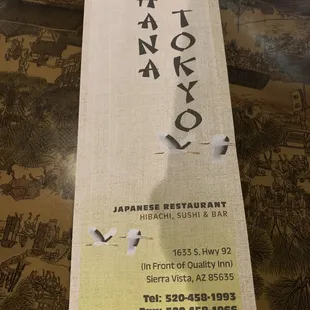 Menu cover, address, and digits