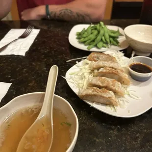 the amazing Edamame and Soup with Dumpling (Fried/Grilled). literally delicious every time.