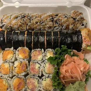 a tray of sushi