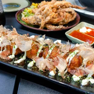 takoyaki $7.25 &amp; fried calamari legs $8