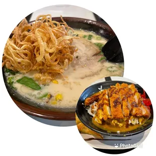 Hanabi lunch set with tonkotsu ramen and katsu curry