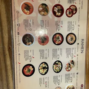 Ramen menu