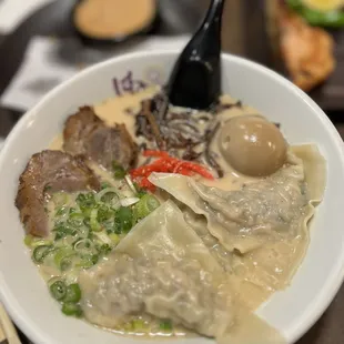 Tonkatsu ramen and Wonton (3 pcs)