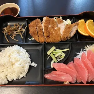 combination katsu and tuna sashimi